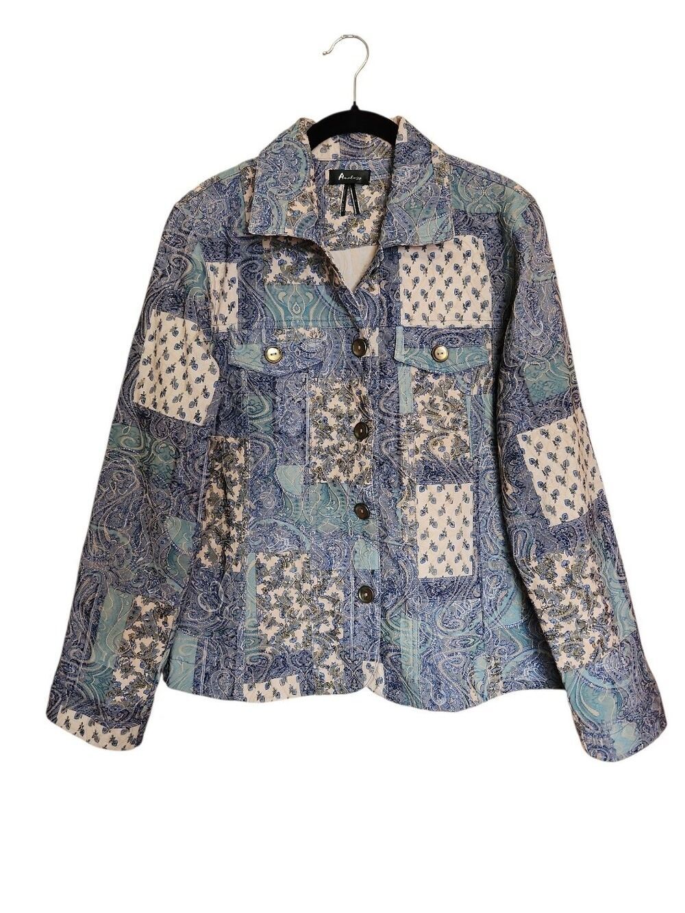 ANALOGY PATCHWORK PAISLEY EMBROIDERED JACKET SIZE MEDIUM BLUE GREEN